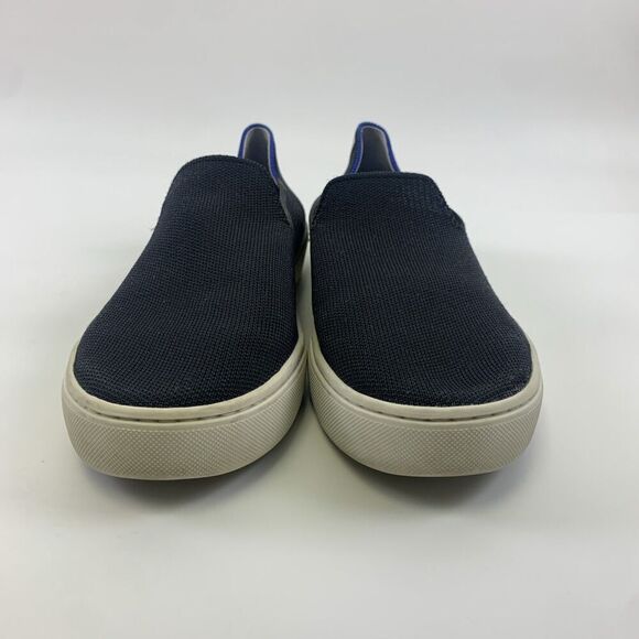 Rothys The Original Slip On Sneaker Black Soild Fabric Blue White Strip Womens 9 - Picture 3 of 15